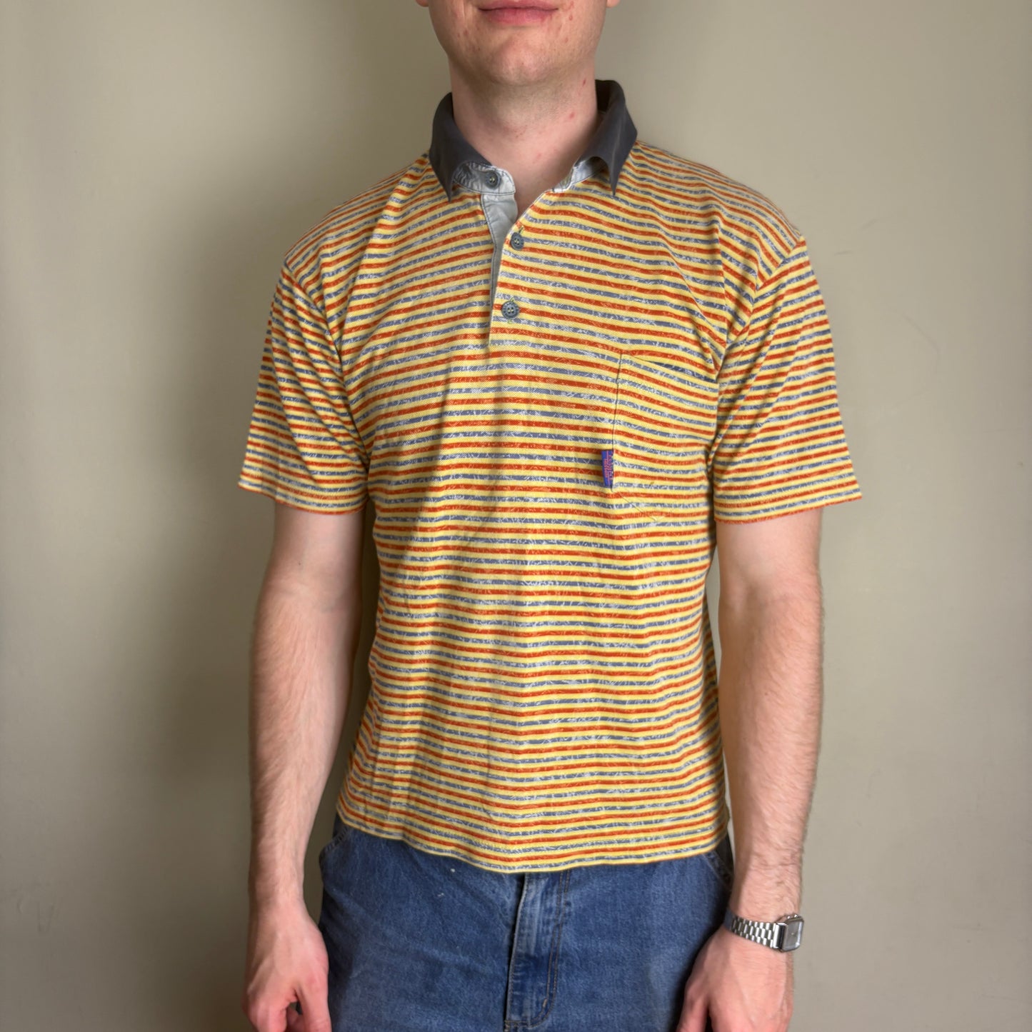 Vintage Missoni Yellow Stripe Boxy Cropped Polo Shirt - S