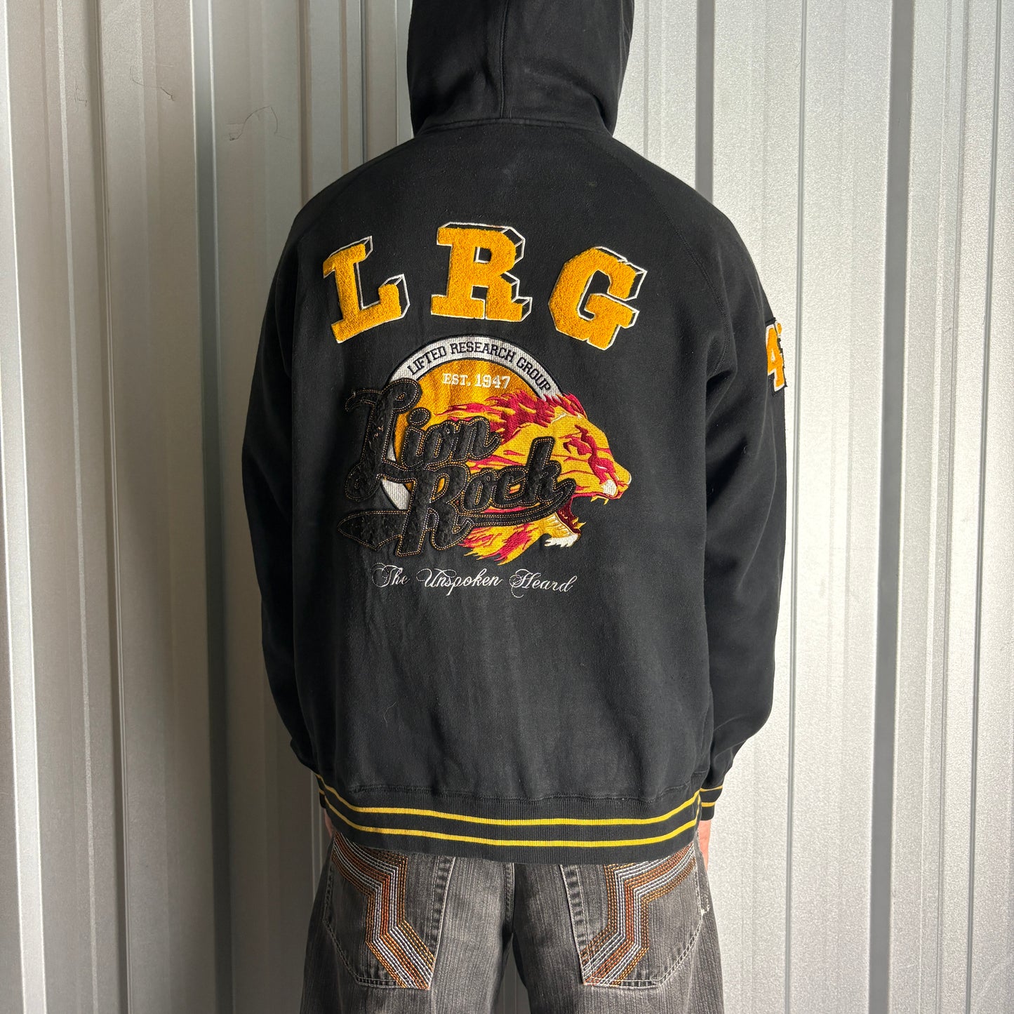 Vintage LRG 00s Y2K Hip Hop Black Zip Hoodie Embroidered Sweatshirt - XL