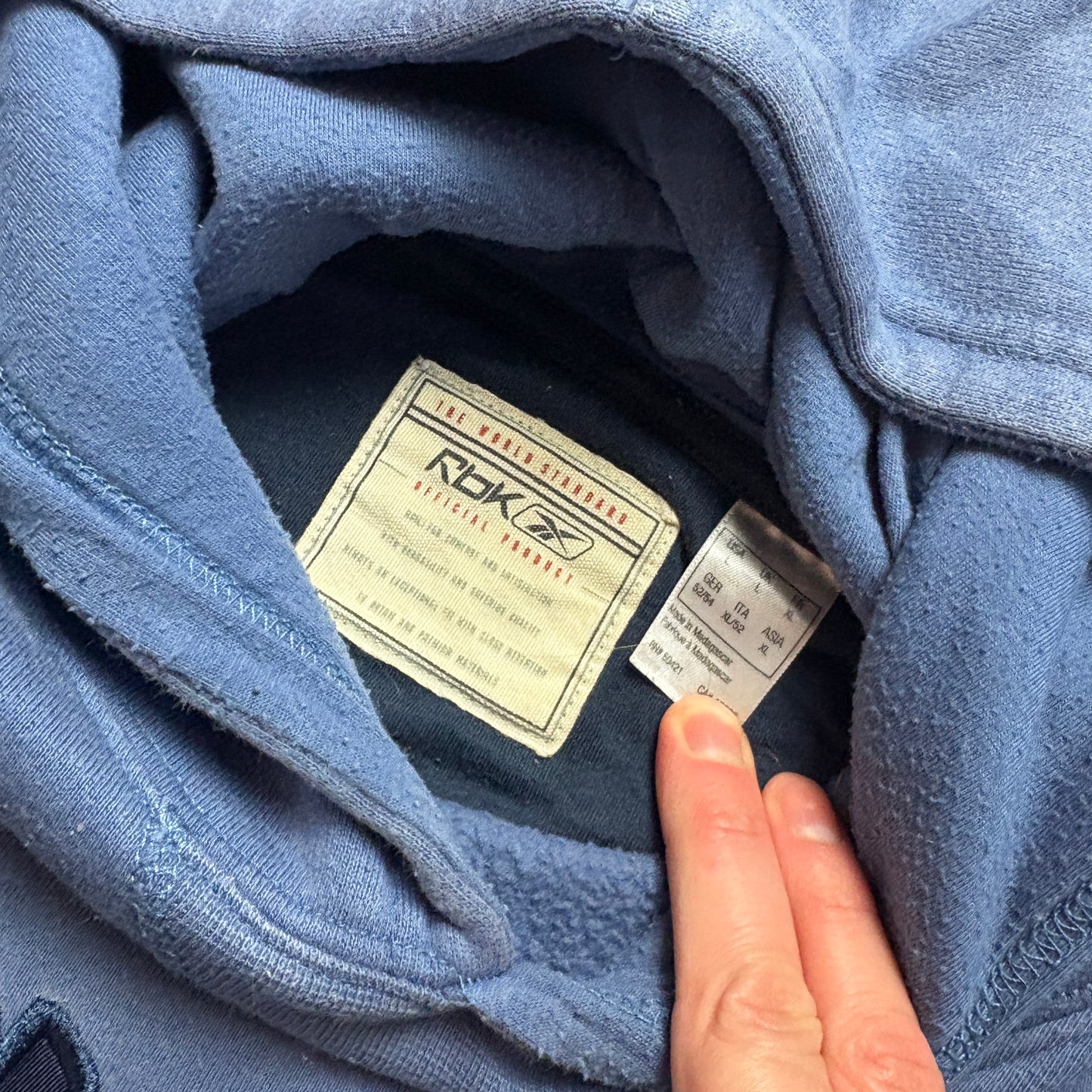 Vintage Reebok Blue Hoodie Embroidered Sweatshirt - L