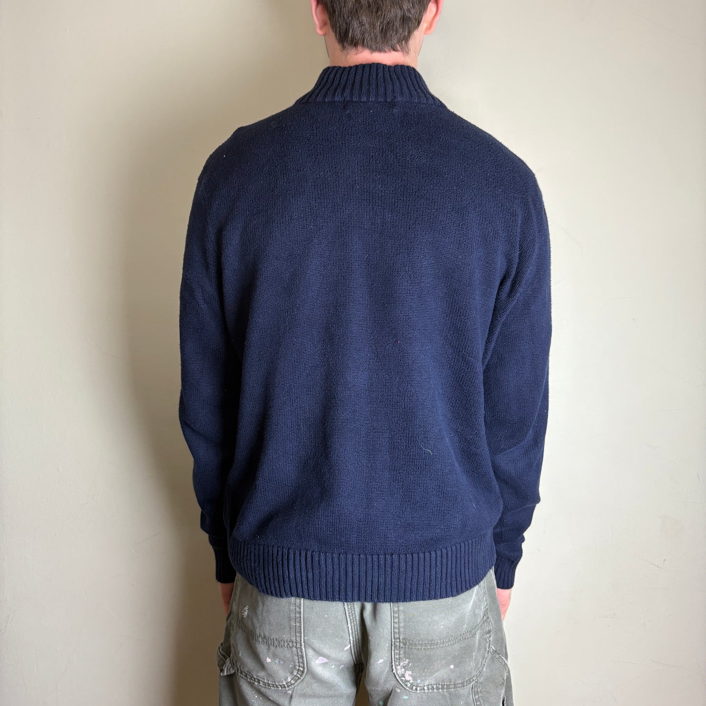 Vintage Ralph Lauren Navy Quarter Zip Chunky Knit Jumper - L