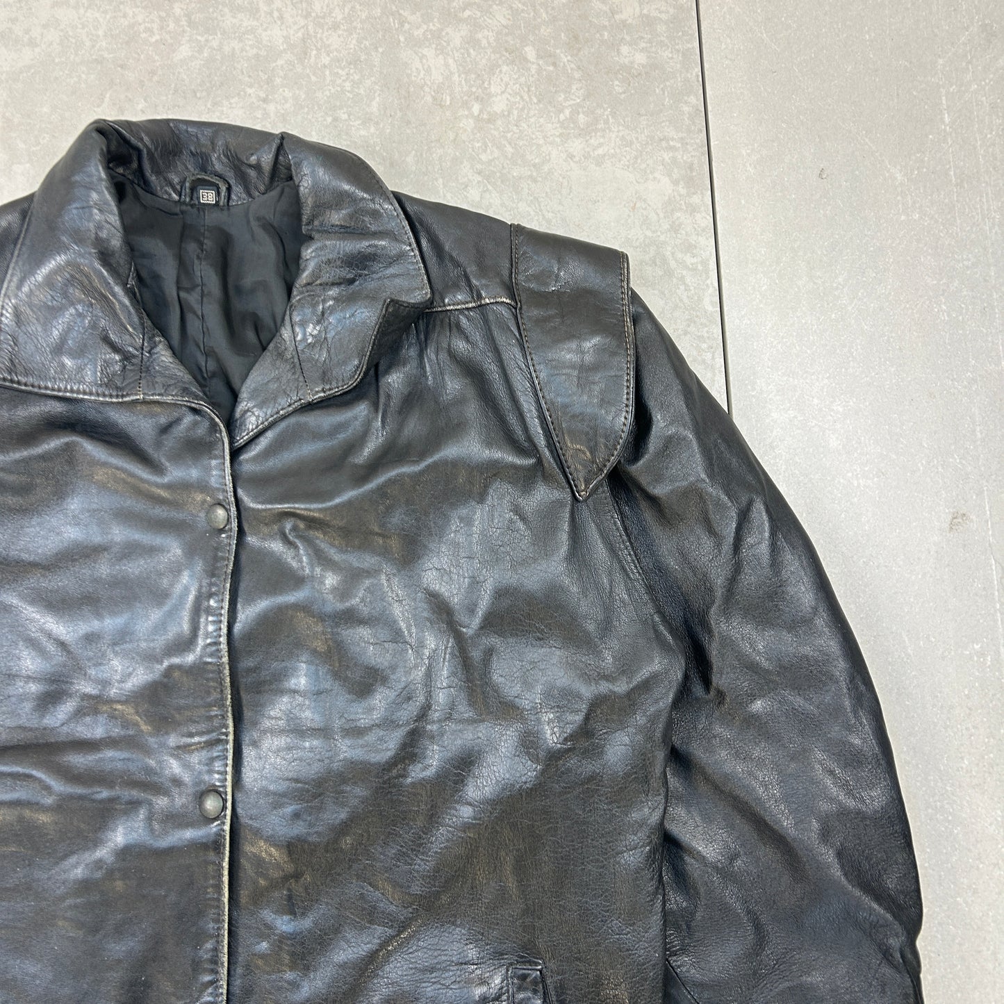 Vintage Black Leather Trench Jacket - Size 8