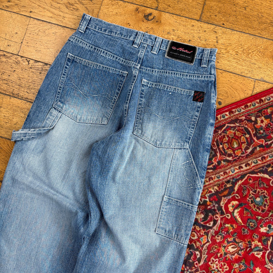 Vintage Metal Blue Carpenter Embroidered Y2K Hip Hop Baggy Jeans - 32