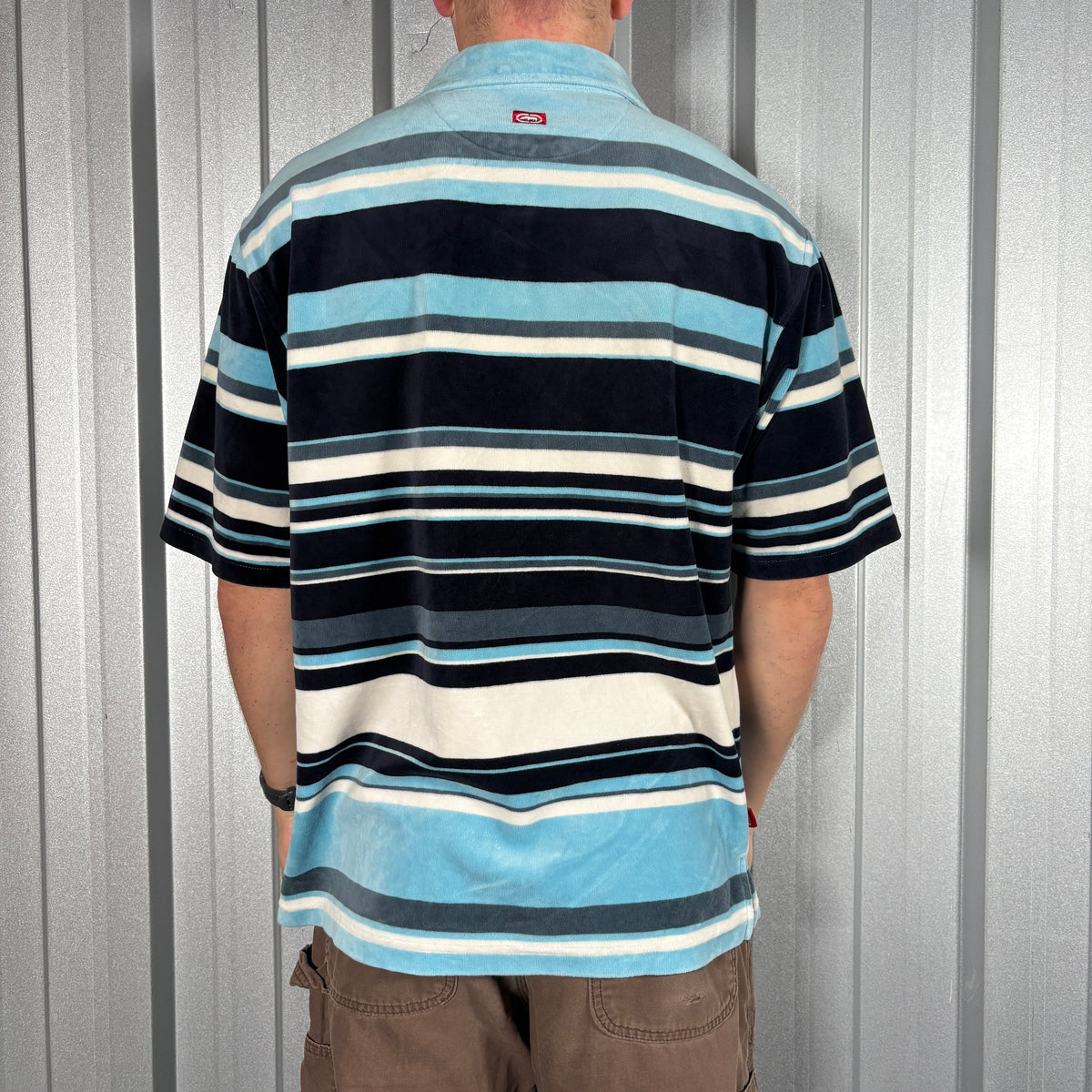Ecko Unltd Blue Stripe Hip Hop y2K Polo T Shirt - L