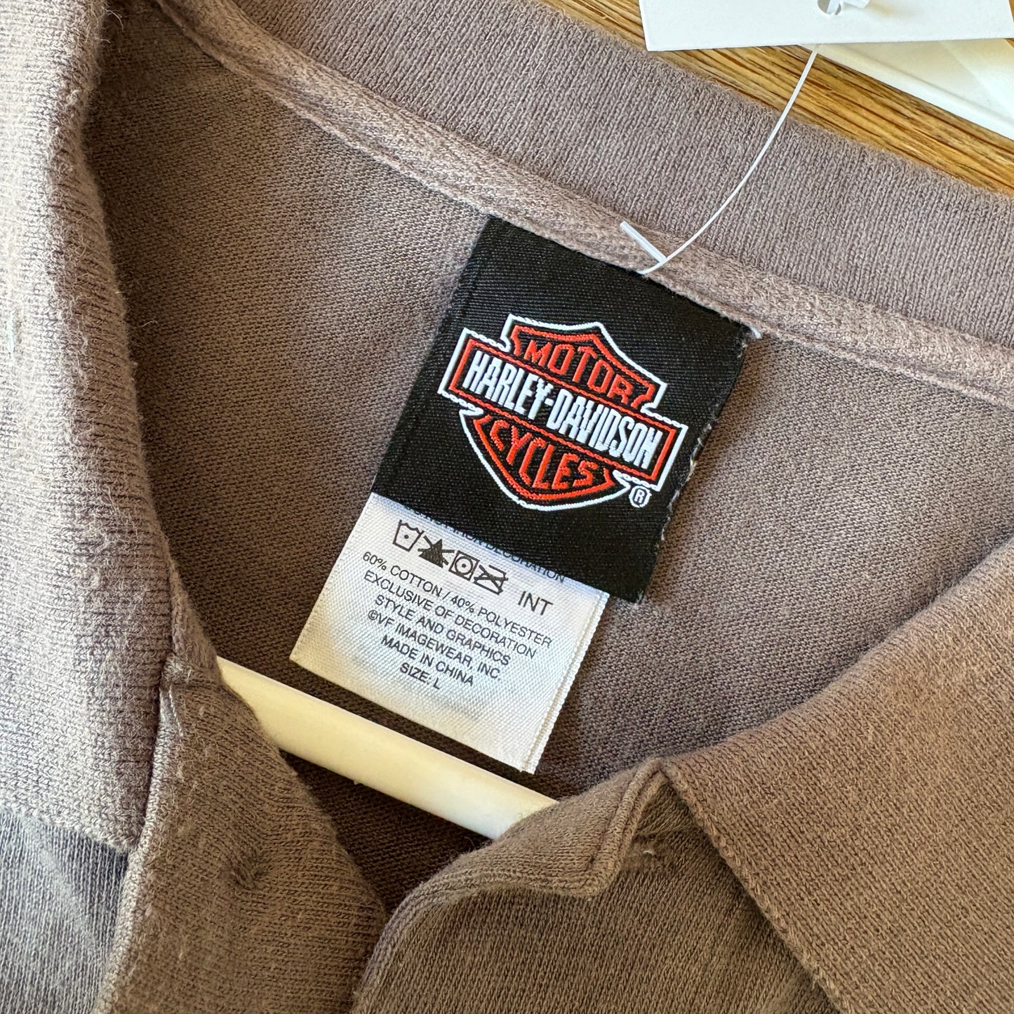 Vintage Harley Davidson Grey Brown Embroidered Polo Shirt - L