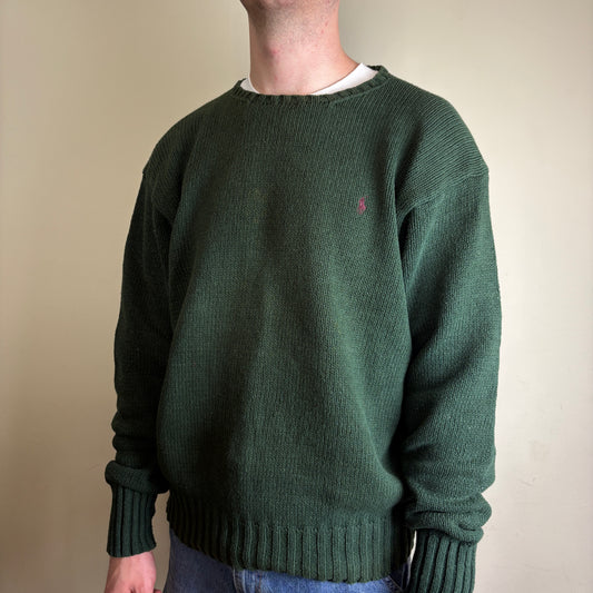 Vintage Ralph Lauren Green Crewneck Knit Embroidered Sweatshirt - XL