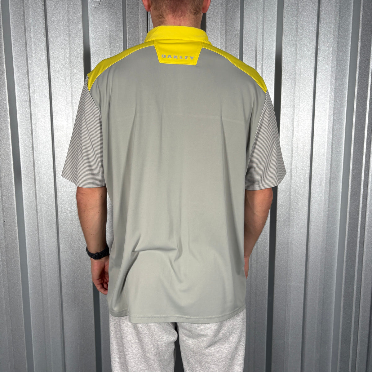 Oakley Yellow Grey Golf Polo T Shirt - XL