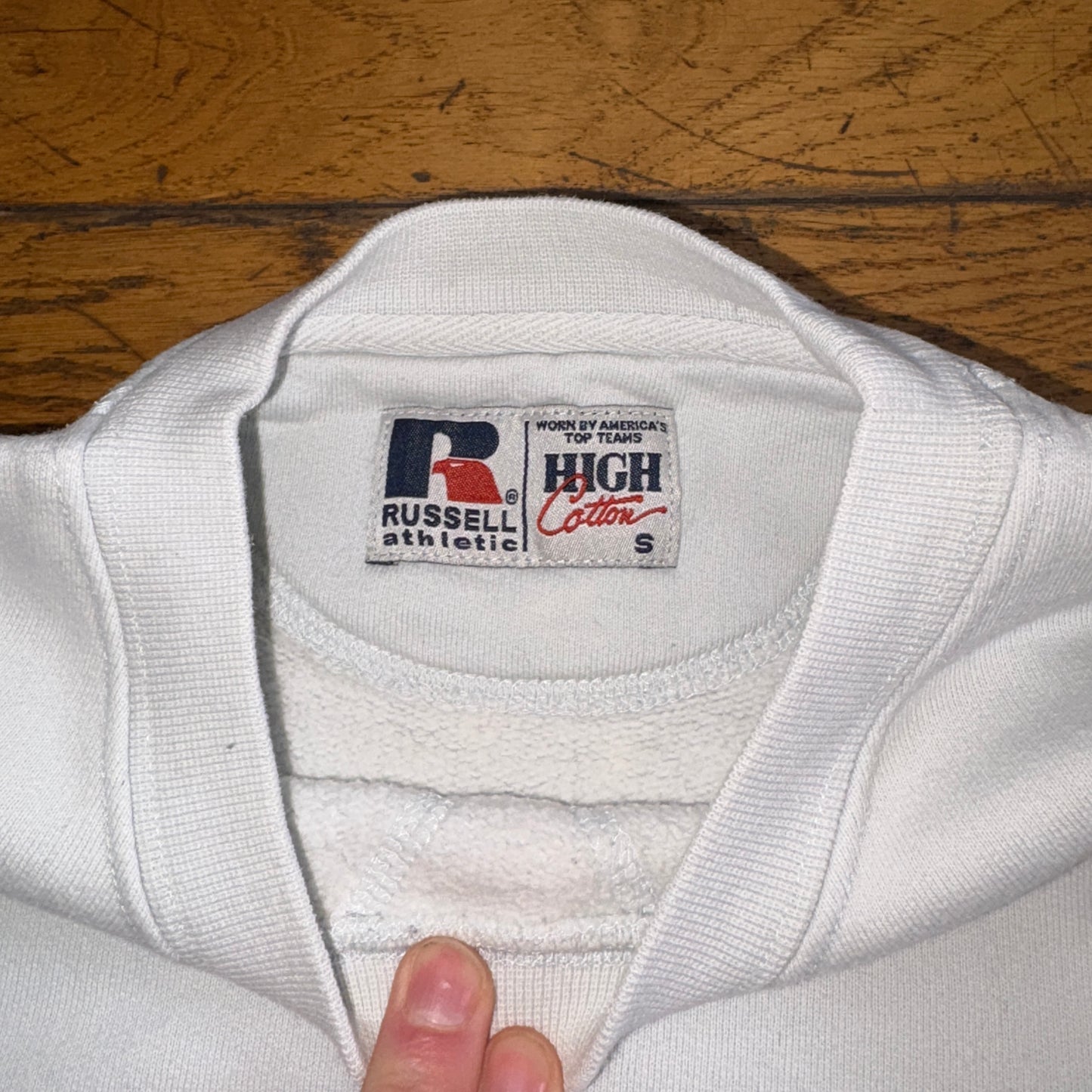 Vintage Russell Athletic White Embroidered Sweatshirt - S