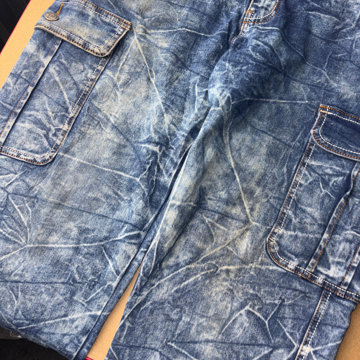 Embroidered Blue Acid Wash Grunge Japanese Denim Hip Hop Y2K Baggy Jeans - 34S