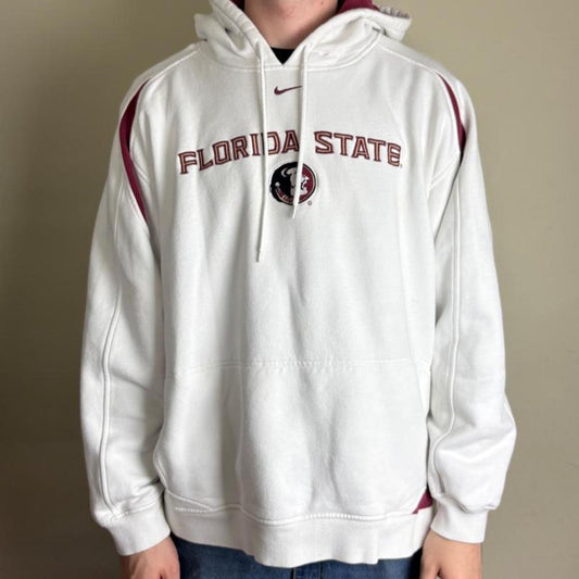 Vintage Nike Florida State White Embroidered Hoodie Sweatshirt - XL