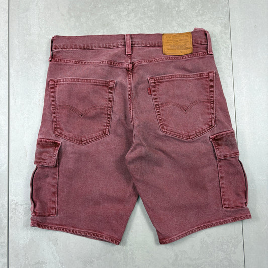 Vintage Levis Burgundy Cargo Baggy Denim Shorts - 32