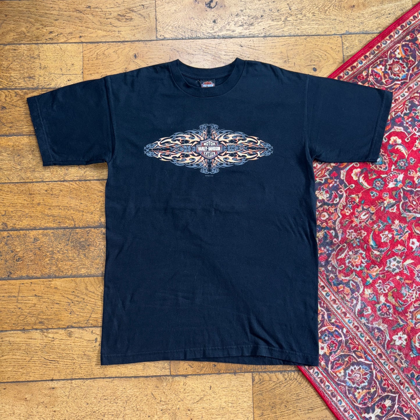 Vintage Harley Davidson Black Flames Y2K Graphic T-Shirt - S
