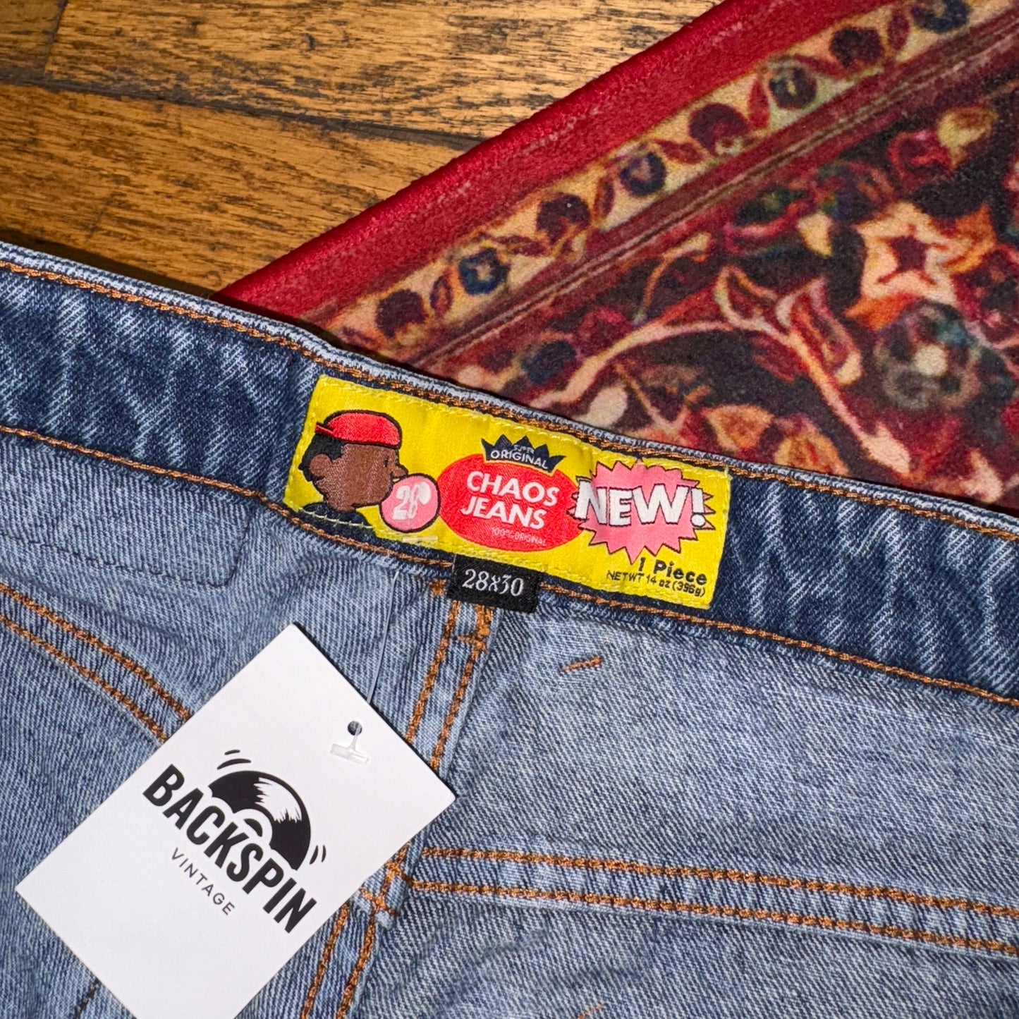 Vintage Chaos Jeans Blue Tapered Embroidered Y2K Hip Hop Baggy Jeans - 30S