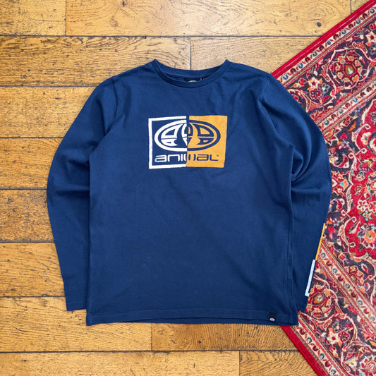 Vintage Animal Navy Surfwear Long Sleeve Graphic T-Shirt - XS