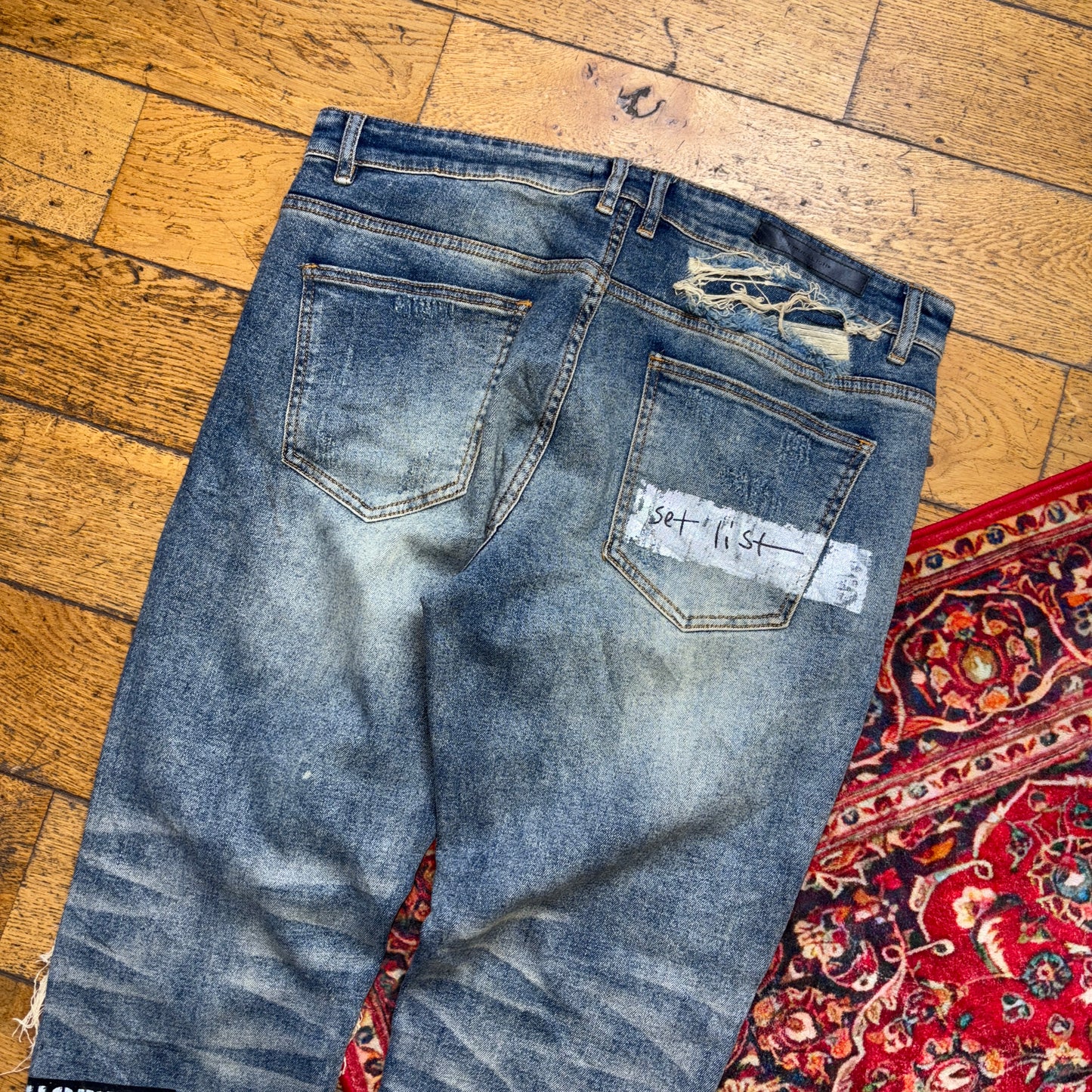 Vintage Blue Distressed Grunge Slim Blue Y2K Jeans - 38L