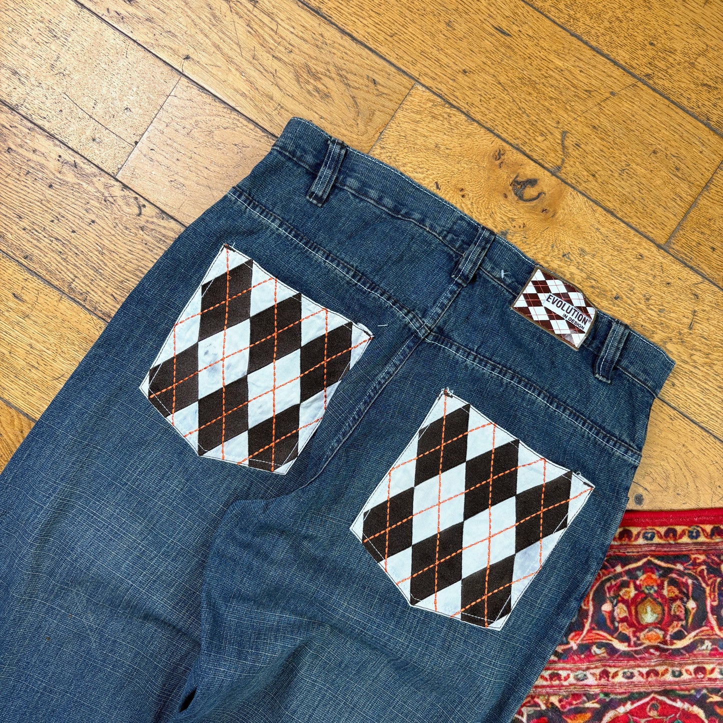 Vintage Evolution in Design Blue Embroidered Y2K Hip Hop Baggy Jeans - 36