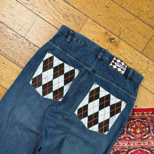 Vintage Evolution in Design Blue Embroidered Y2K Hip Hop Baggy Jeans - 36