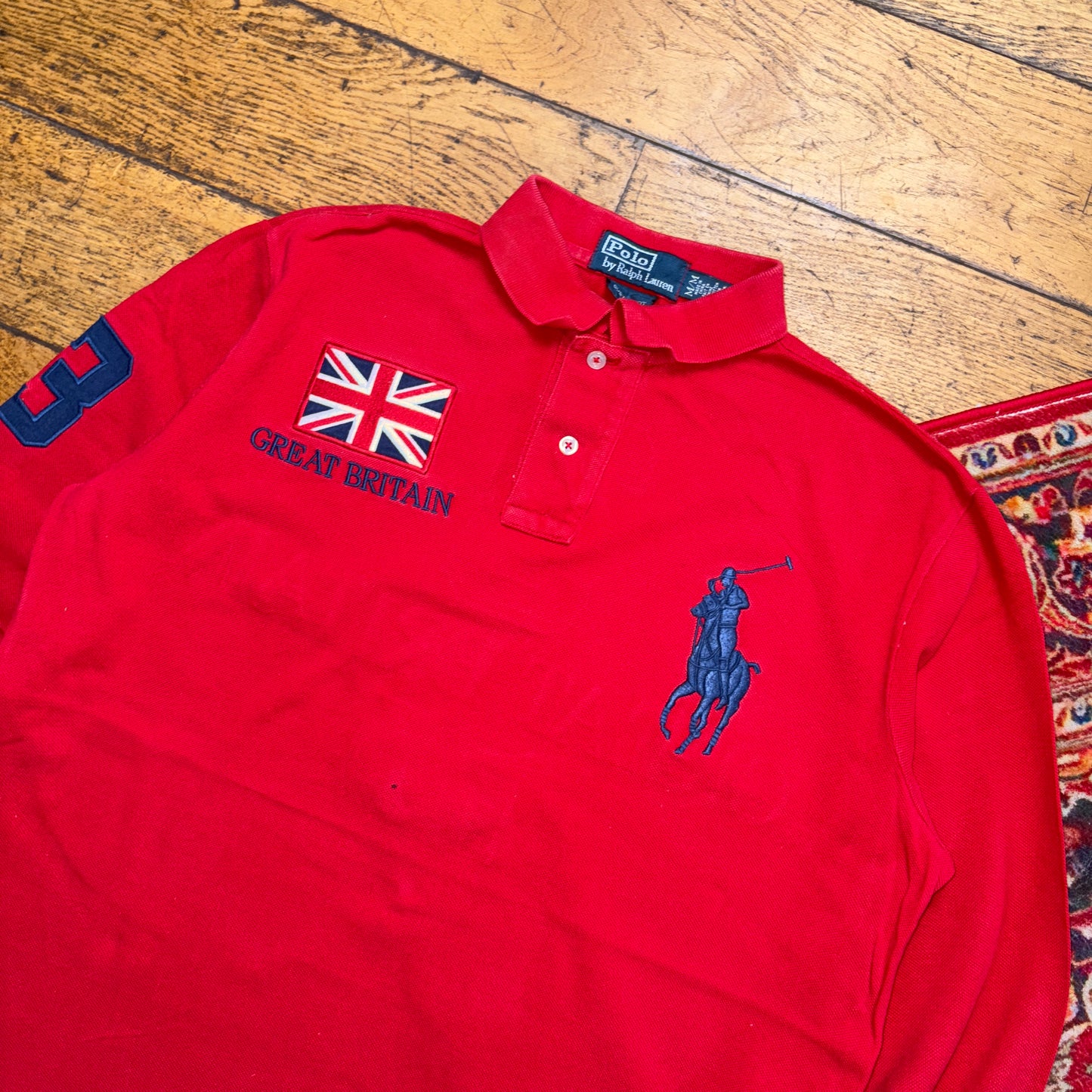 Vintage Ralph Lauren Red Great Britain Embroidered Polo Rugby Shirt - M