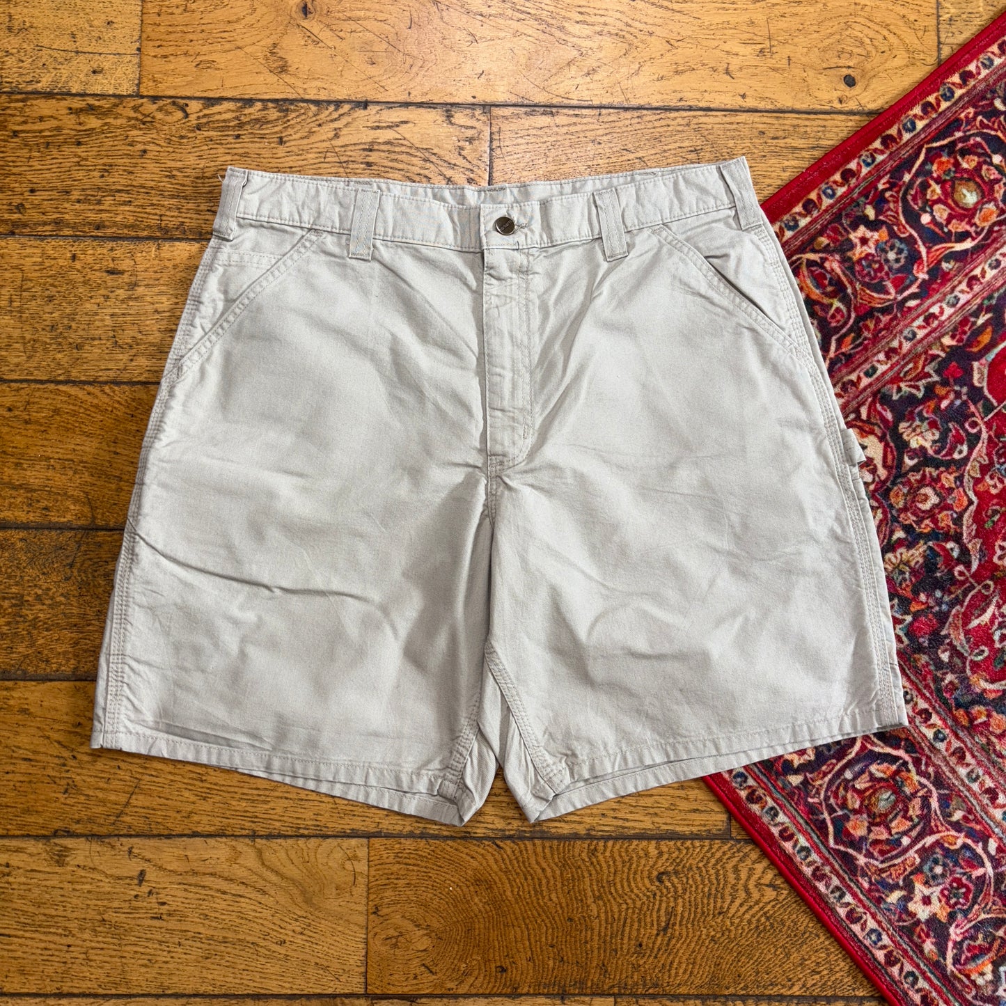 Vintage Carhartt Workwear Cream Baggy Carpenter Shorts - 36