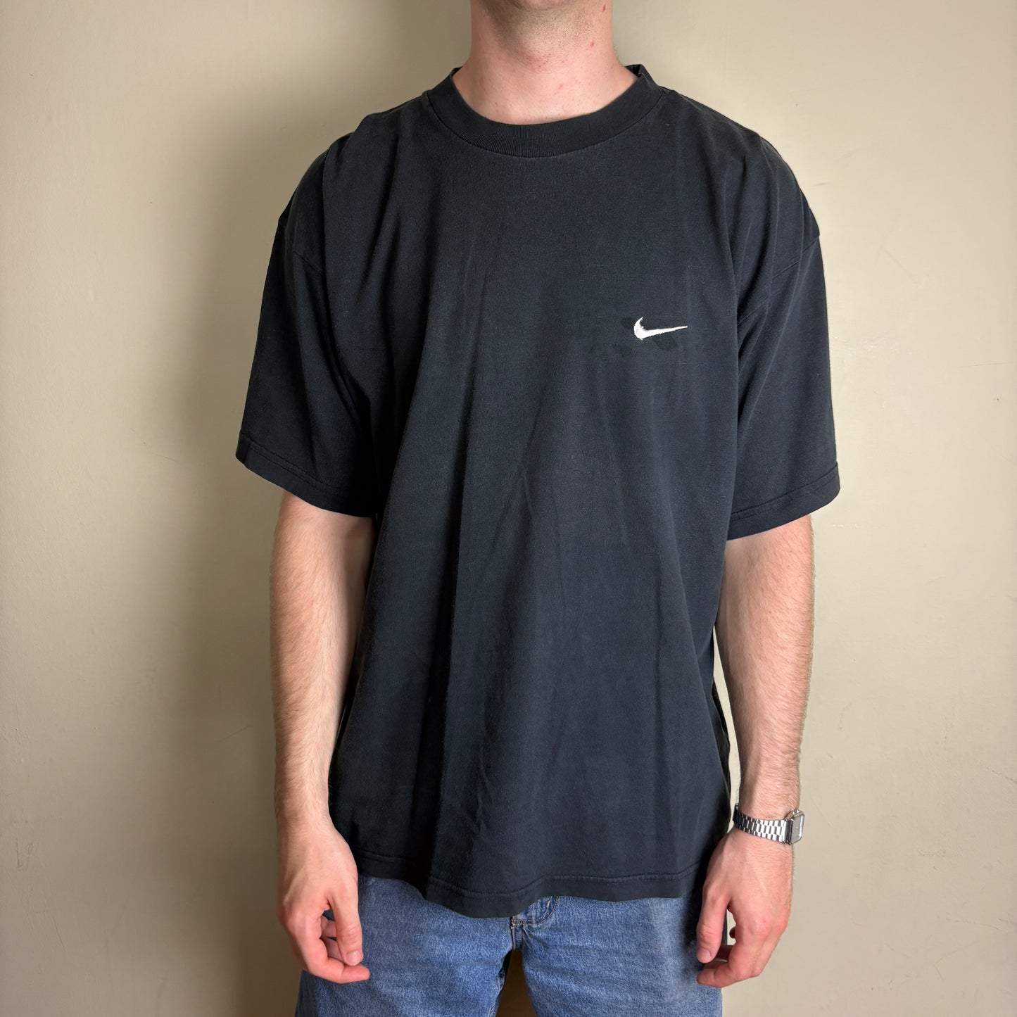 Vintage 90s Nike Swoosh Embroidered Black T-Shirt - XL