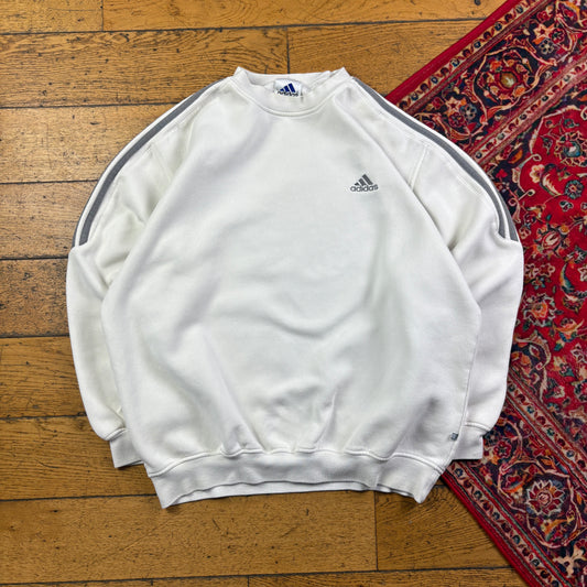 Vintage 90s Adidas White Embroidered Sweatshirt - XL