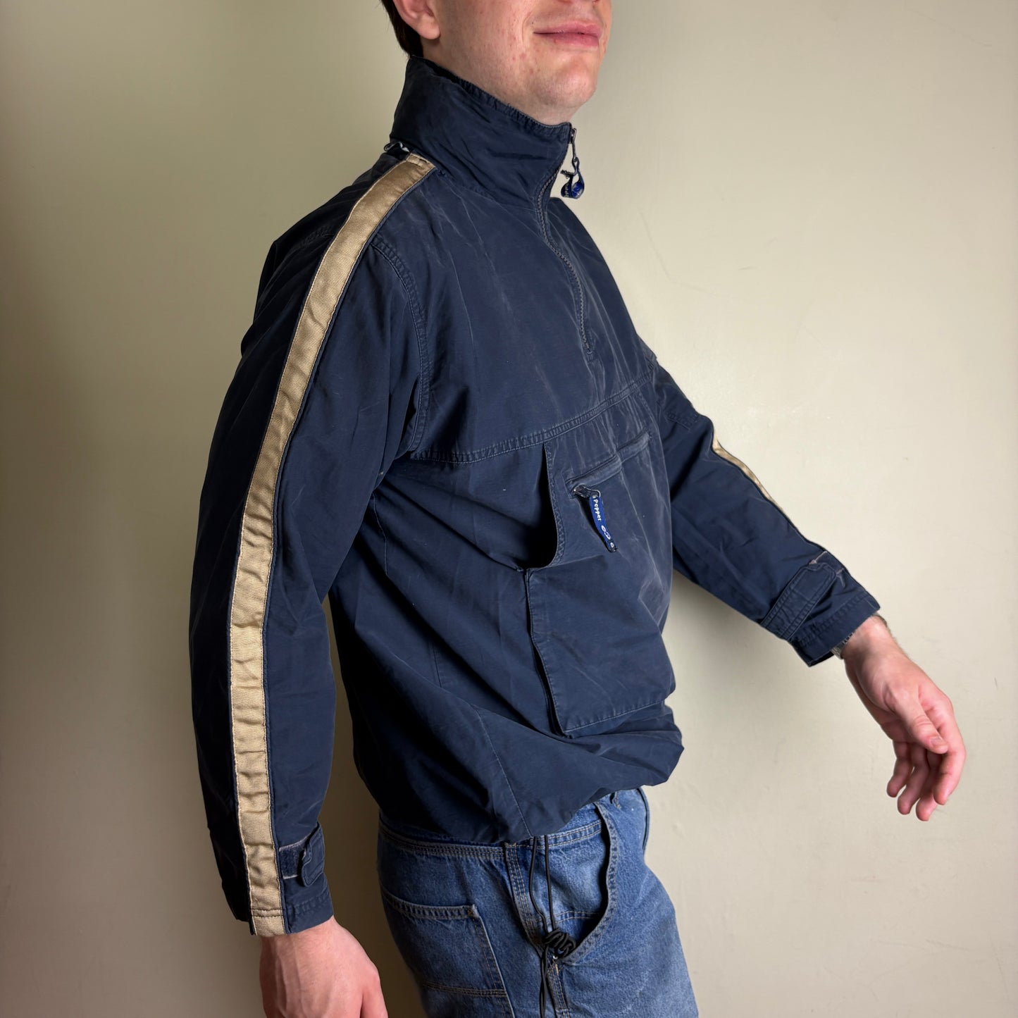 Vintage Chilli Pepper Navy Zip Kangaroo Pocket Jacket - M