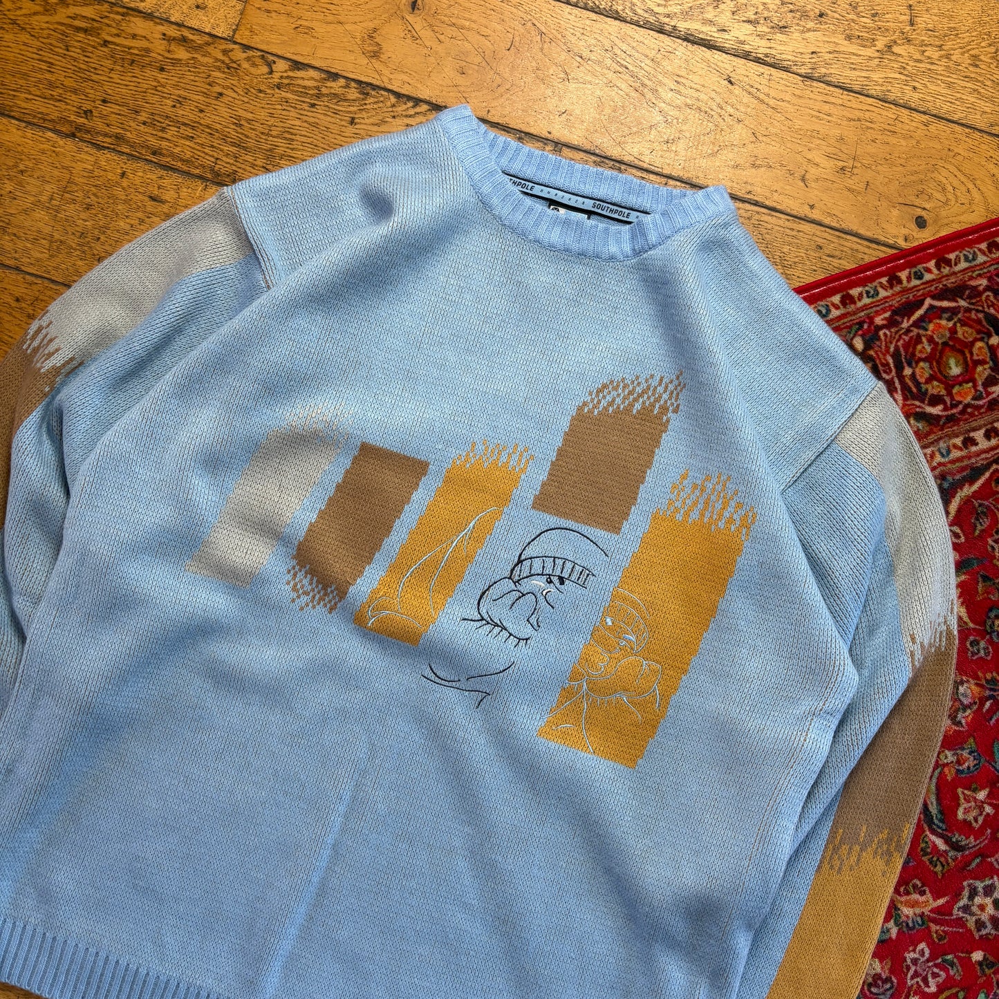 Vintage Southpole Blue Embroidered Hip Hop Chunky Knit Jumper - 2XL