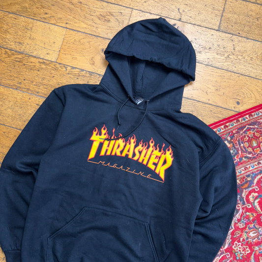 Vintage Thrasher Black Skate Flames Hoodie Sweatshirt - S