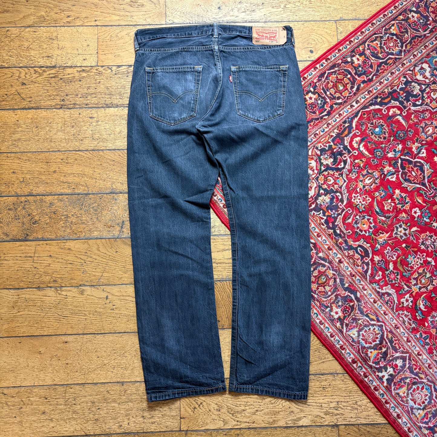 Vintage Levis 501 Straight Navy Grey Denim Jeans - 36S