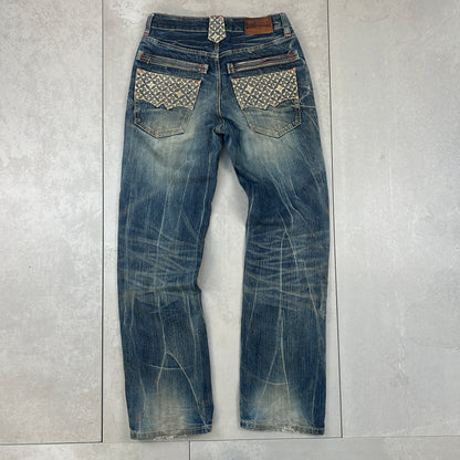 Vintage Rare Big Train Embroidered Japanese Denim Blue Straight Jeans - 30