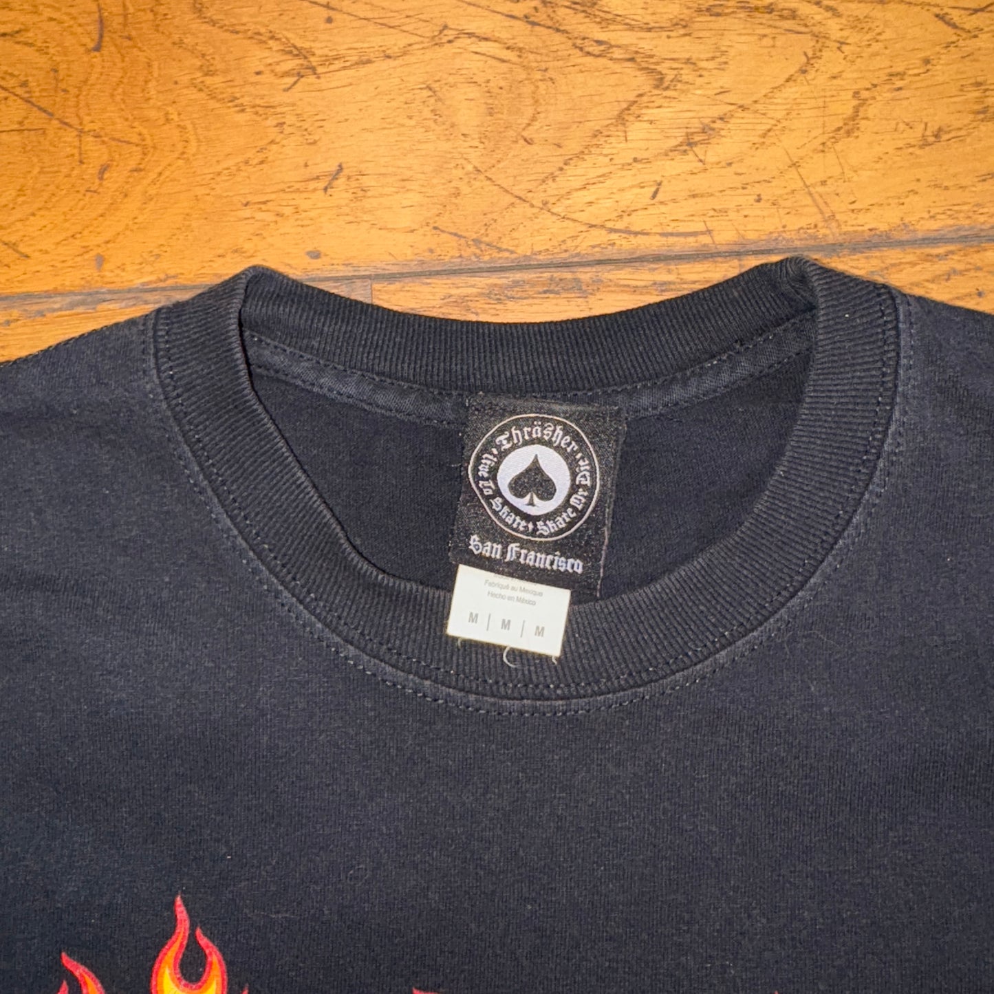 Vintage Thrasher Black Flames Skate Graphic T-Shirt - S