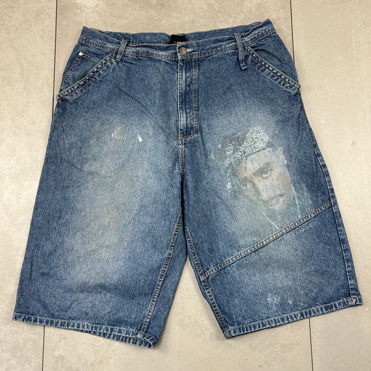 Vintage Tupac Hip Hop Baggy Shorts Blue Jorts - 38