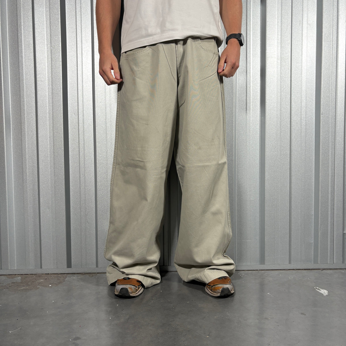 JNCO Cream Chino Baggy Y2K Skate Embroidered Trousers - 36L