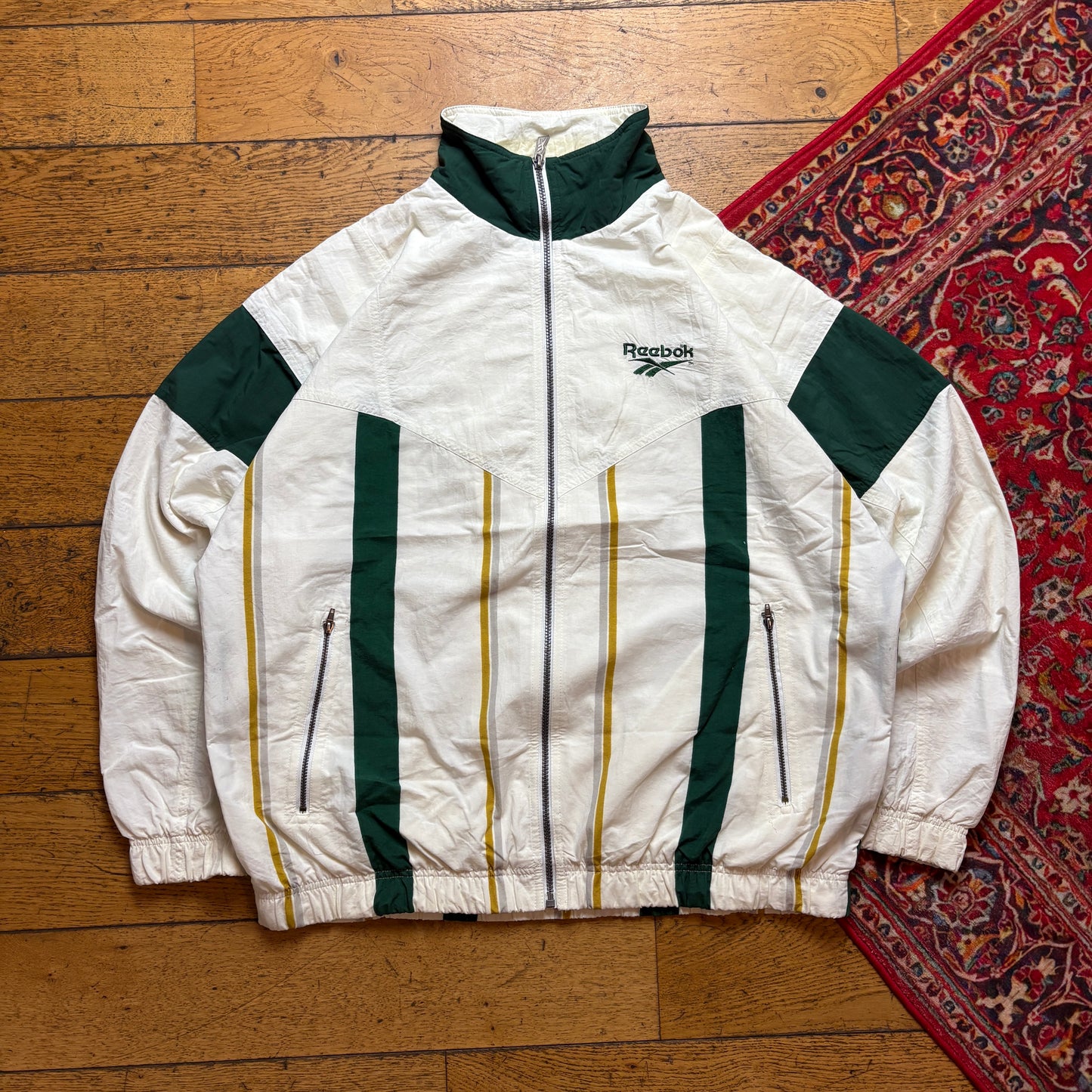 Vintage Reebok Cream Tracksuit Track Shell Windbreaker Jacket - L