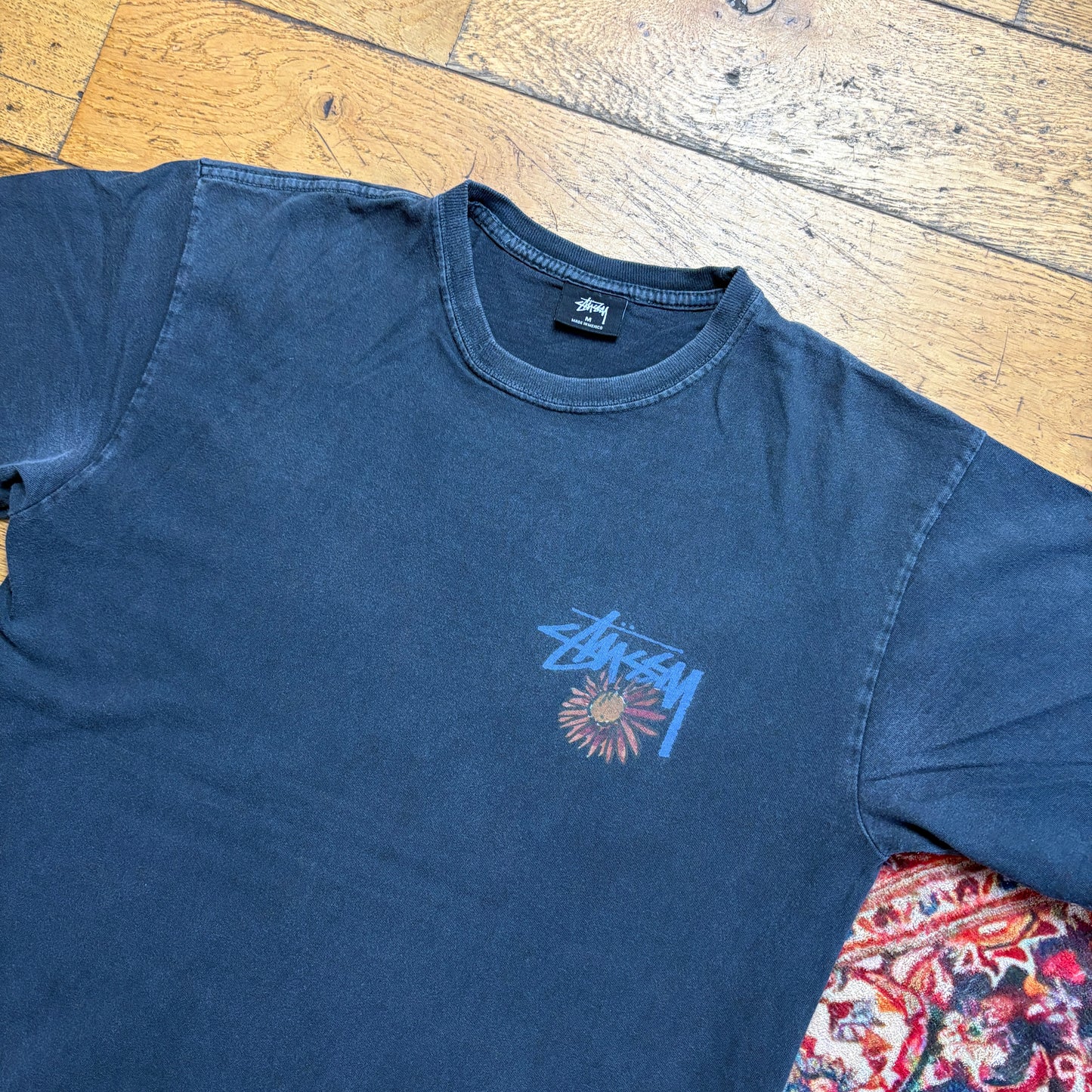Vintage Stussy Grey Faded Black Graphic T-Shirt - S