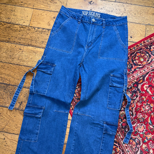 Vintage Blue Cargo Y2K Hip Hop Baggy Jeans - 34S