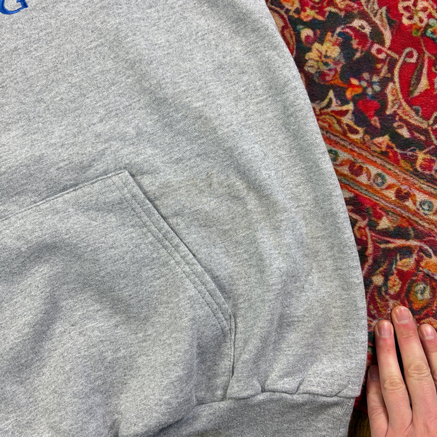 Vintage Champion Grey Boxy USA College Hoodie Embroidered Sweatshirt - M