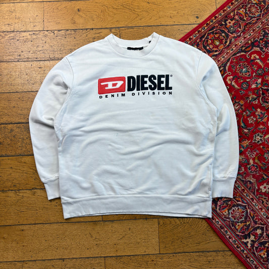 Vintage Diesel White Embroidered Sweatshirt - L
