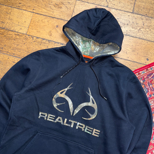Vintage Realtree Camo Black Hoodie Embroidered Sweatshirt - L
