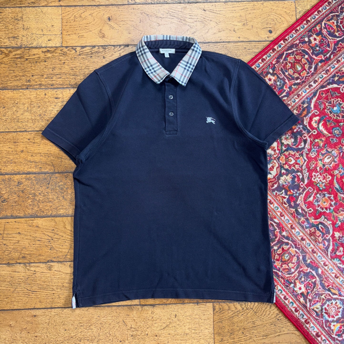 Vintage Burberry Navy Nova Cheq Polo Shirt - M