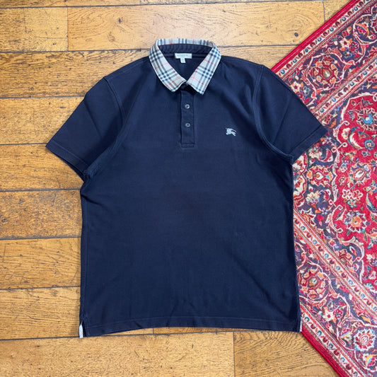 Vintage Burberry Navy Nova Cheq Polo Shirt - M