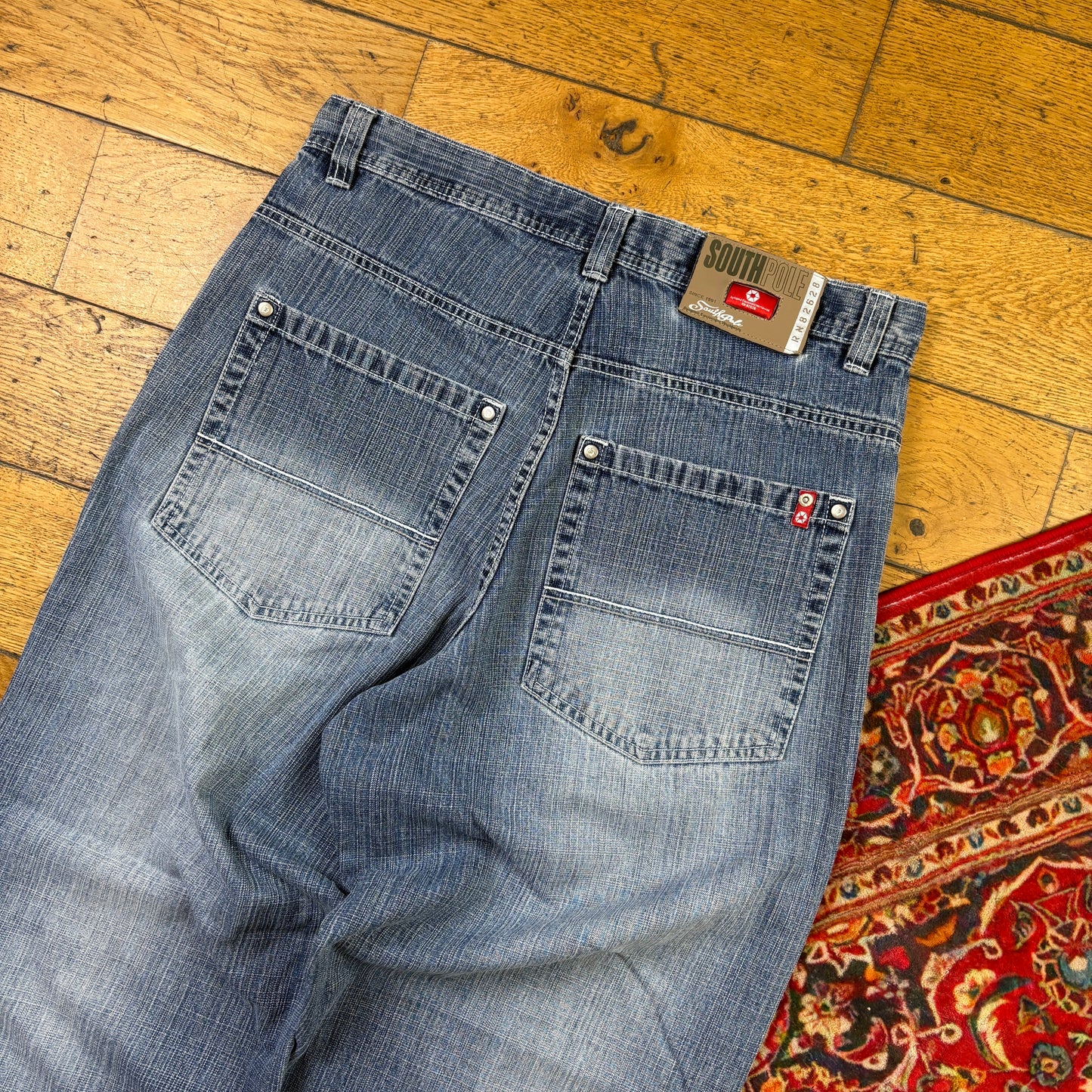 Vintage Southpole Blue Embroidered Y2K Hip Hop Baggy Jeans - 34