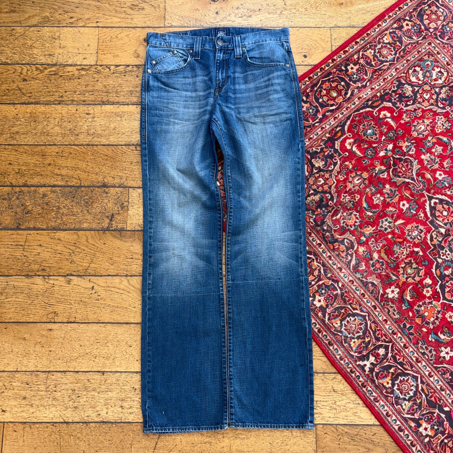 Vintage Rock Republic Blue Embroidered Y2K Hip Hop Straight Jeans - 34L