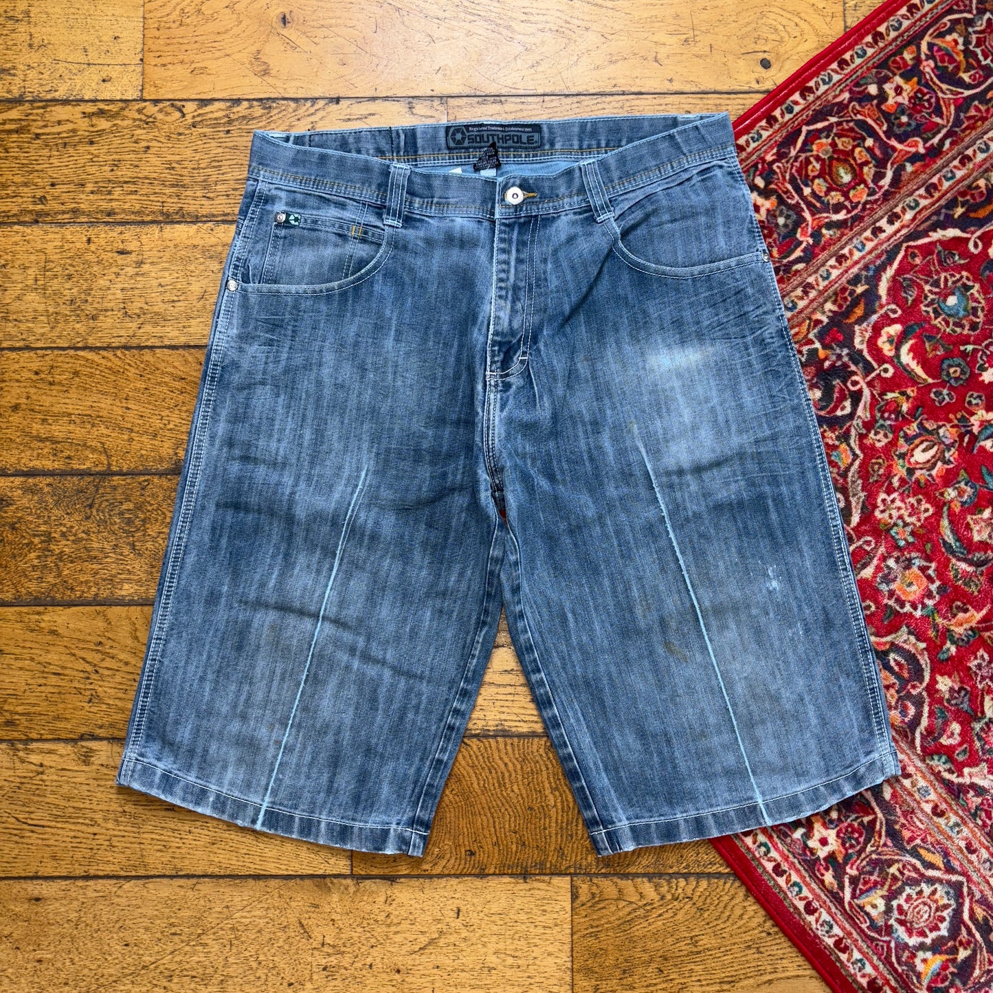 Vintage Southpole Embroidered Hip Hop Blue Baggy Shorts Jorts - 38