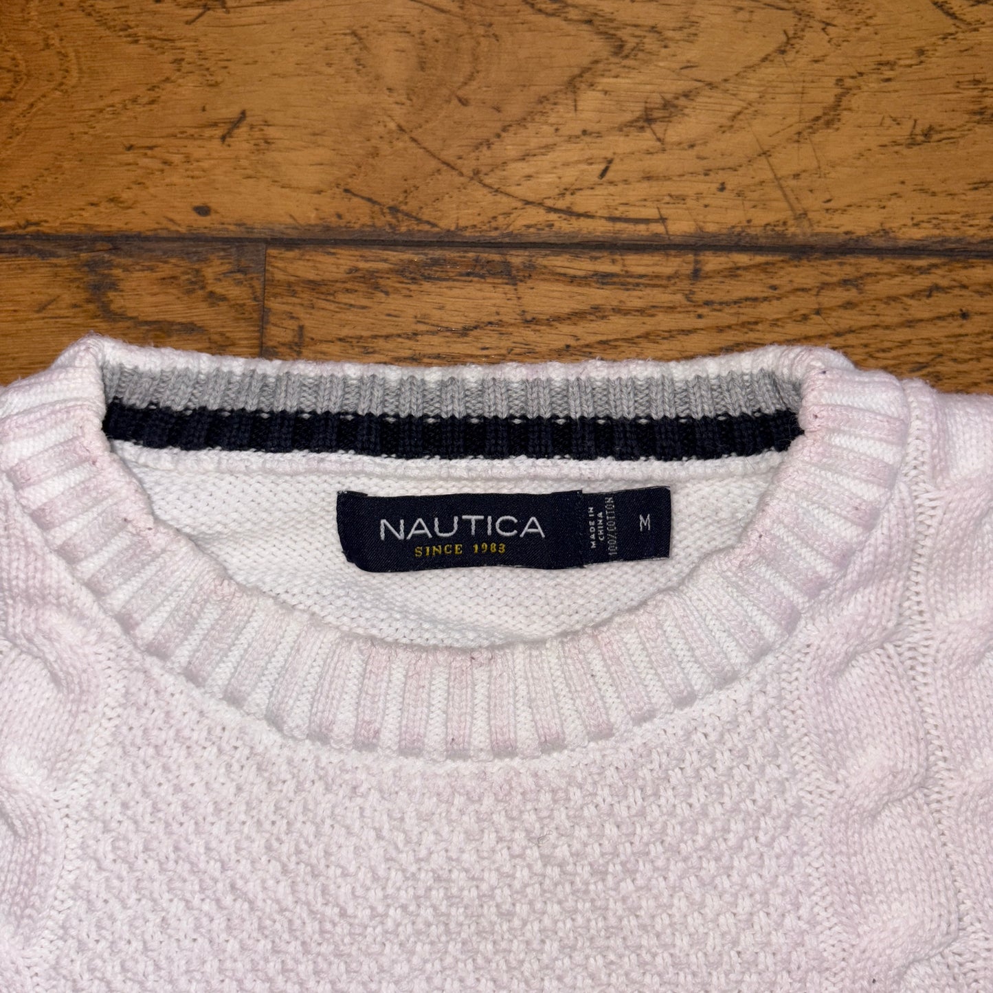 Vintage Nautica Cream Cable Fisherman Embroidered Knit Jumper - M