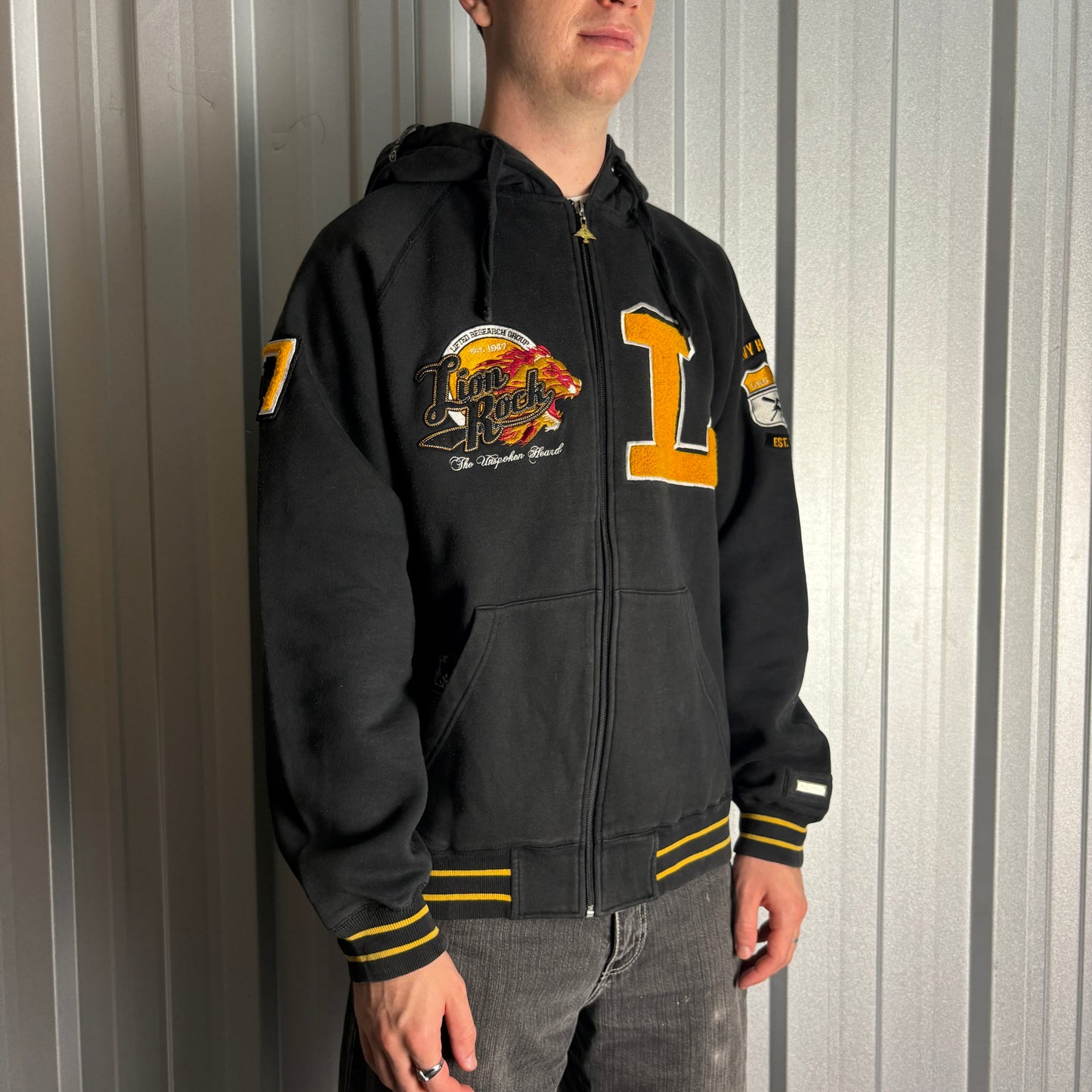 Vintage LRG 00s Y2K Hip Hop Black Zip Hoodie Embroidered Sweatshirt - XL