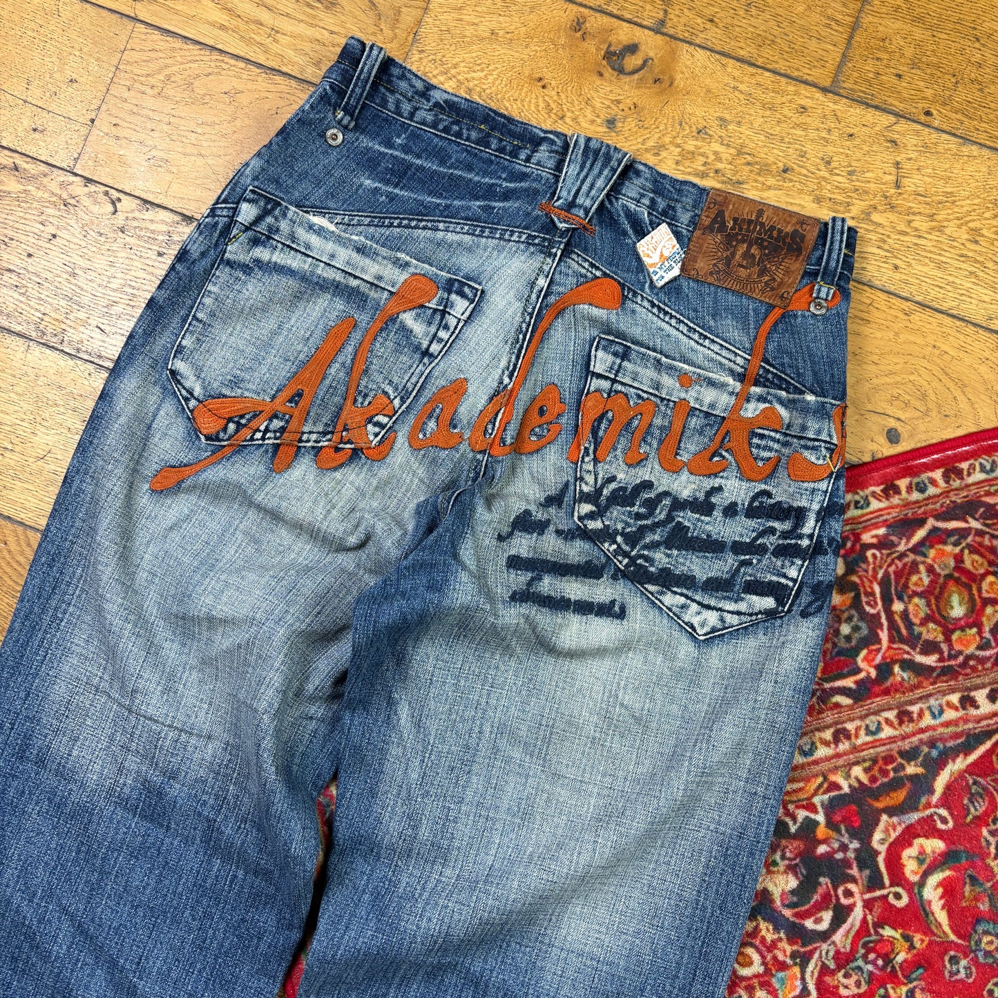 Vintage Akademiks Blue Embroidered Y2K Hip Hop Baggy Jeans - 32