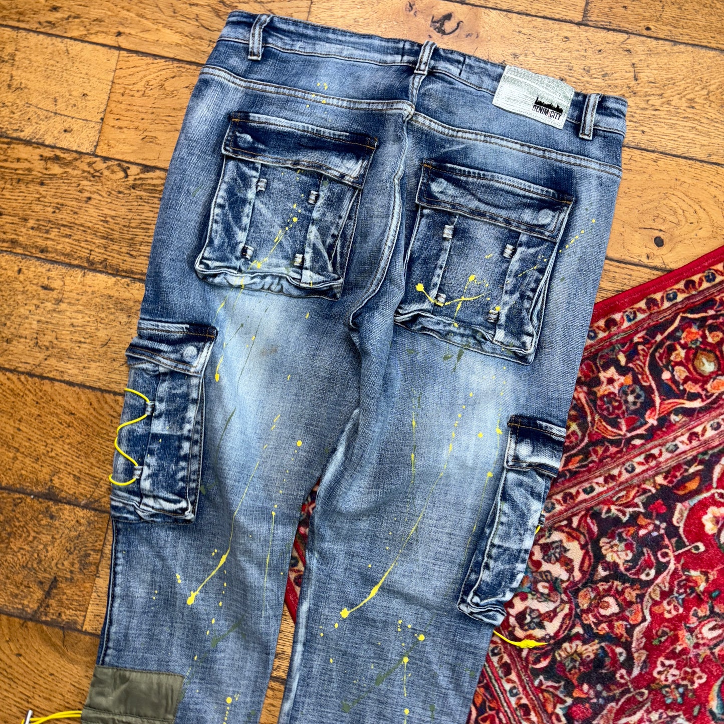 Vintage Blue Embroidered Y2K Hip Hop Skinny Jeans - 34R