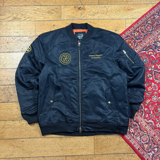 Vintage Black Trapping MA-1 Bomber Jacket - XXL