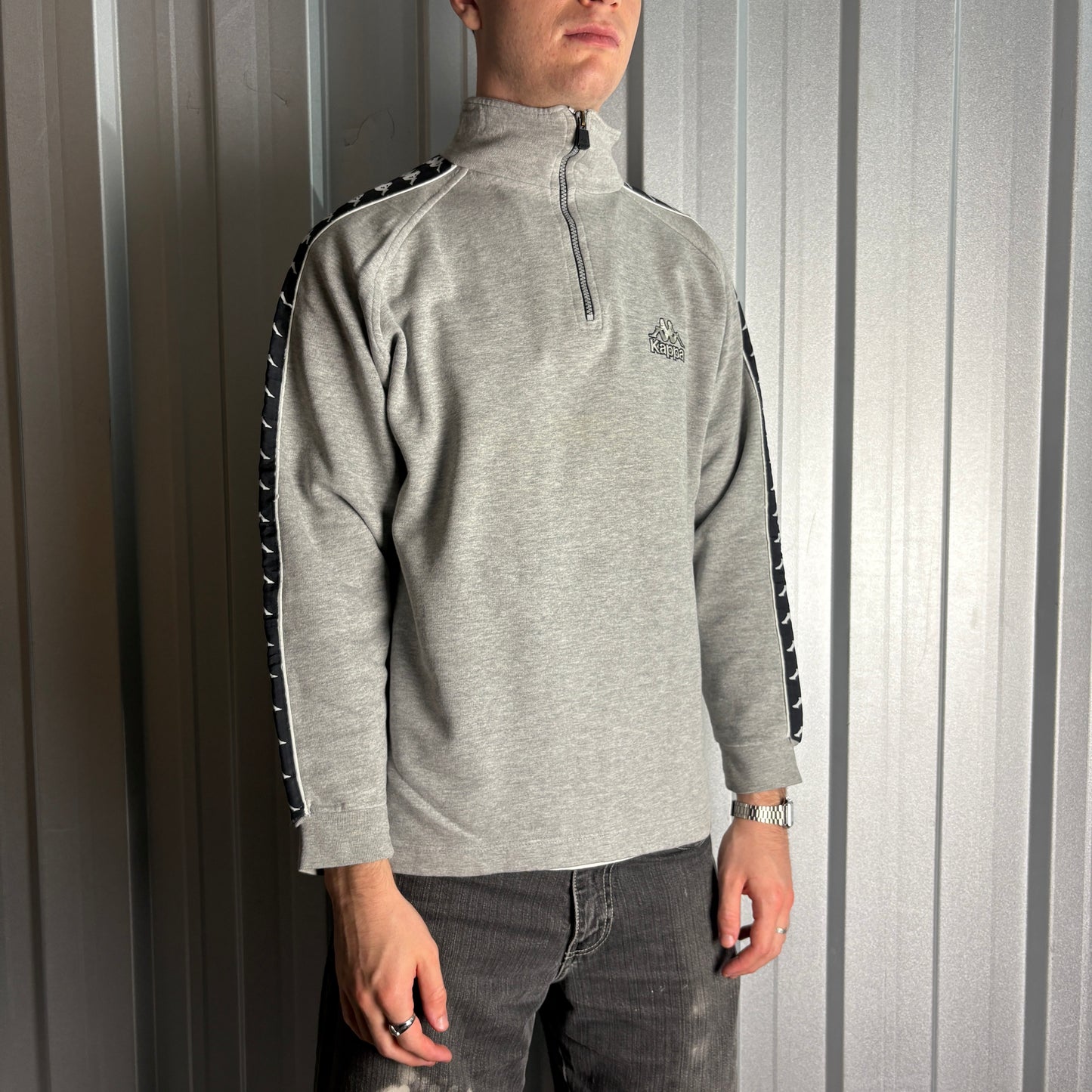 Vintage 90s Kappa Grey Zip Embroidered Sweatshirt - M
