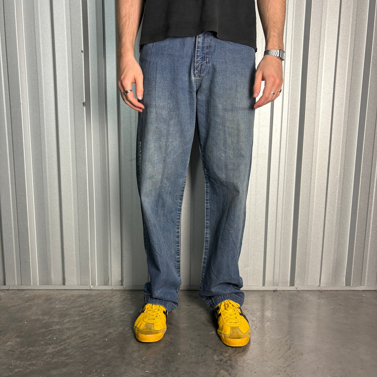 Karl Kani Blue Embroidered Japanese Denim Hip Hop Y2K Baggy Jeans - 32R